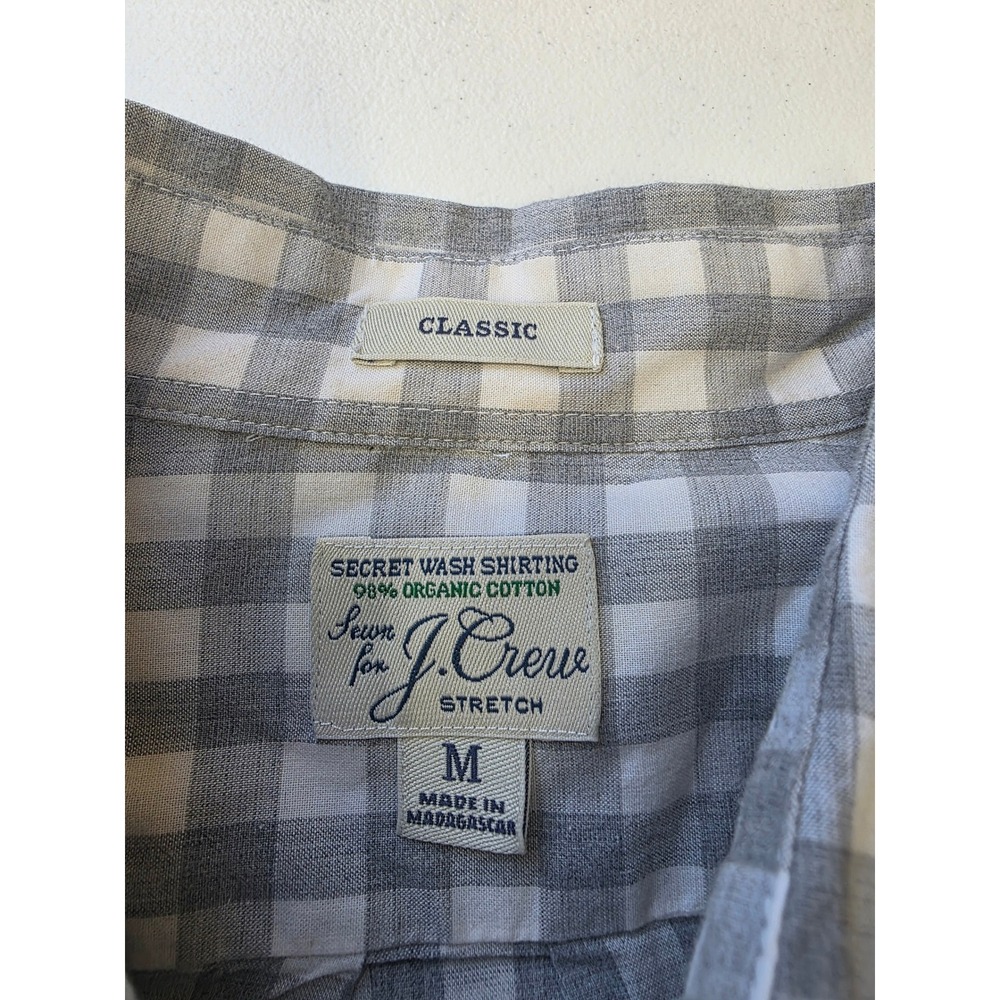 J.Crew Secret Wash Shirt Mens Medium Grey Gingham Organic Cotton Stretch Classic - Picture 3 of 11